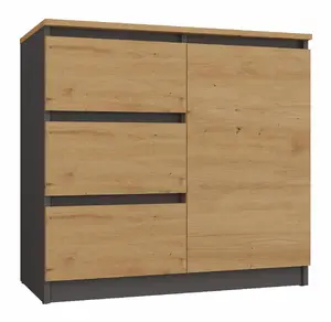 Комод Top e Shop Topeshop 1D3S ANT/ART BA KPL — антрацит и дуб, 3 ящика, корпус из ДСП