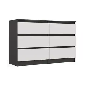 Комод Top E Shop MALWA M6 120 см, 6 ящиков, антрацитовая рама, белые фасады