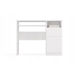 Galds top e shop PORTO Desk Right White, taisnstūrveida virsma no skaidu plātnes 985×510×755 mm, 1 atvilktne, tastatūras plaukts
