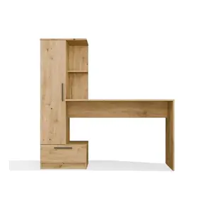 Rakstāmgalds ar plauktu komplekts top e shop COSMO Oak Artisan — virsma 115×50 cm, platums 1430 mm, augstums 1400 mm, dziļums 500 mm, 1 atvilktne