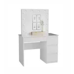 Туалетный стол MIJAS правосторонний, top e shop — стол 98×76×51 см, 4 ящика, зеркалo с LED, белый, высота 1460 мм