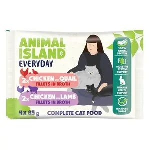 Wet cat food pouches Animal Island 4 x 85 g — chicken, quail, lamb