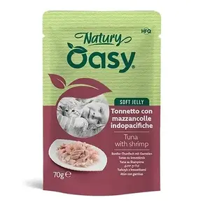 Oasy Soft Jelly Тунец с креветкой 70 г — влажный корм для кошек, тунец и креветка в желе, порция 70 г