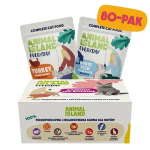 Mitrs kaķu barības animal island ANIMAL ISLAND Turcija / Balta zivs filejas buljonā — 85 g