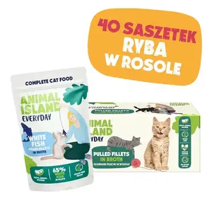 Влажный корм для кошек animal island White fish в бульоне 40×85 г, взрослым, влажность 83%, белок 9%