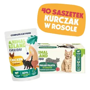 Влажный корм для кошек animal island Chicken in broth, полнорационный, 40×85 г паучи, 83% влаги, 9% белка