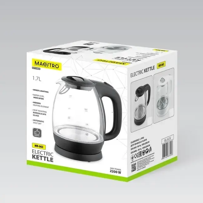 Maestro MR-063-WHITE stikla tējkanna 1,7 l Photo 5