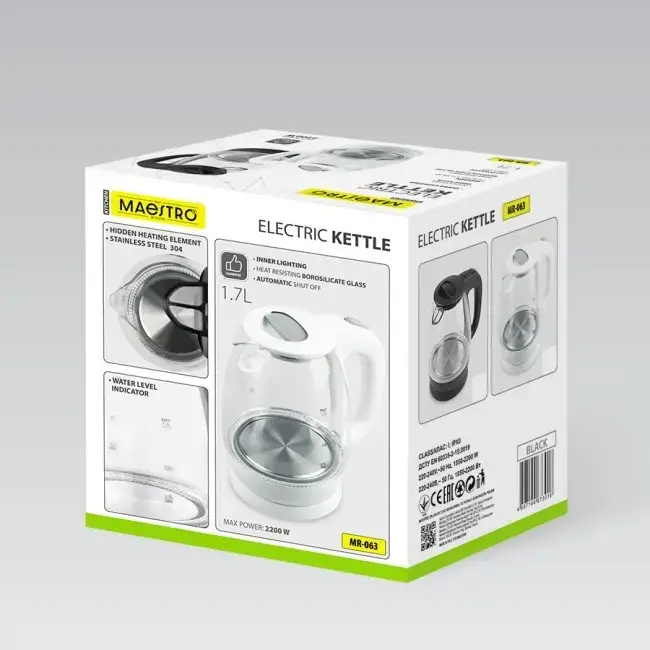 Maestro MR-063-WHITE stikla tējkanna 1,7 l Photo 6