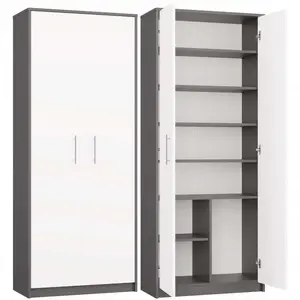 Шкаф-стеллаж top e shop OLIV закрытый 2-дверный 740×350×1800 мм, антрацитовый корпус, белые дверцы, 8 полок