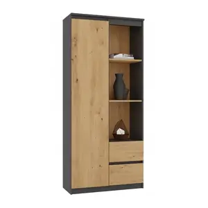 Top e Shop RS-80 BILY офисный шкаф-стеллаж, антрацитовый каркас, дверь artisan oak, 7 полок, 2 ящика, 1800×800×350 мм