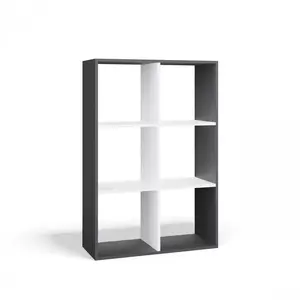 Стеллаж MALAX 2x3 от top e shop, ДСП, 6 белых полок, антрацитовая рама, 1100×300×750 мм