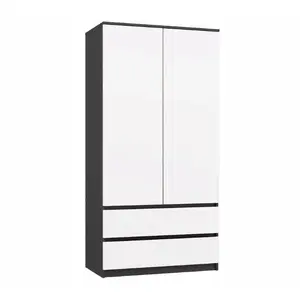 Шкаф top e shop MALWA SS-90, 90×180×50 см, антрацитовый корпус, белые распашные двери, 2 ящика, ламинированный 16 мм