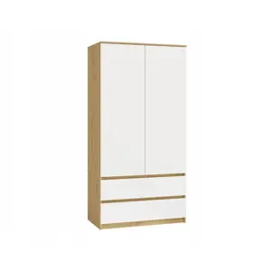 Шкаф top e shop MALWA SS-90, 900×500×1800 мм, каркас artisan oak, белые распашные двери, 2 ящика, ДСП