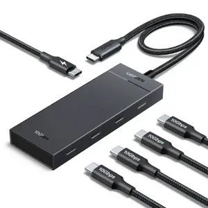 USB-C hub UGREEN CM806 — 4× USB-C 3.2, 1× USB-C PD 100W, melns