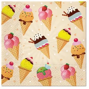 Salvetes Paw Decor Collection 33×33 cm, ICE CREAM, papīra svētku salvetes