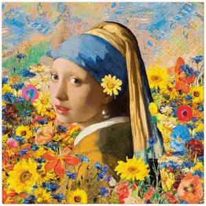 Paper napkins Paw Decor Collection VERMEER'S FLORAL MUSE 33 x 33 cm, decorative party napkins