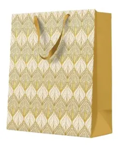 Gift Bag Paw Decor Collection Premium Large 26.5×33.5×13 cm, Ornamental Gold Tile
