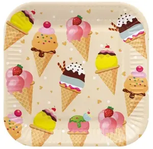 Paper square plates Paw Decor Collection ICE CREAM 23×23 cm, pack of 8, 0.175 kg