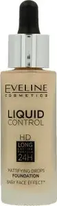 Foundation Eveline Liquid Control HD with dropper 32 ml — shade 015 Light Vanilla