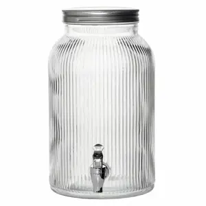 Drink dispenser Tomgast PL60V-24055, glass jar D17.5cm x H30cm, 5.5L, ribbed glass, metal lid, tap