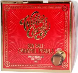 Šokolādes konfektes Willies Cacao Sea Salt Caramel Black Pearls 150 g