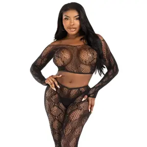 Leg Avenue Python Crop Top and Footless Tights, Black, One Size