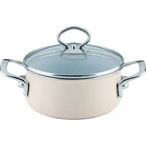 Pot RIESS Avorio low with lid 16 cm, enameled steel
