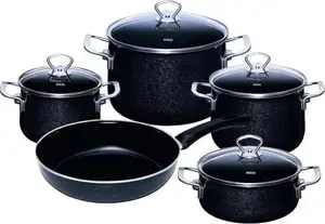Cookware set RIESS Black Magic 5-piece – enamelled steel pots and pan set