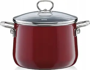 Кастрюля RIESS высокая с крышкой 24 см Rosso — эмалированная стальная посуда