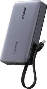 Пауэрбанк UGREEN PB551 20 000 мА·ч 145W с 1x USB-C, 1x USB-A и встроенным кабелем (55992B)