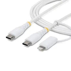 USB-C to USB-C 1 m charging cable with Lightning adapter, StarTech 1M-U2-LNTC-CABLE, 30W/60W (3A), braided, white