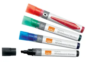Whiteboard Pens NOBO Liquid Ink Chisel Tip 10 pack — mixed colours, chisel tip