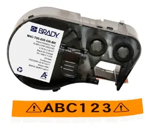 Self-adhesive continuous printer label Brady M4C-750-595-OR-BK — 1.91 cm width, black/orange