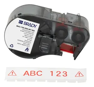 Self-adhesive continuous printer label Brady M4C-750-595-WT-RD — 1.91 cm width, red/white