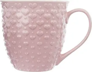 Ceramic large mug ORION 580 ml with handle, heart pattern, pink