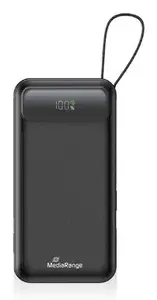 Powerbank MediaRange MRMA753 10,000 mAh LiPo with integrated cables, LC-display, USB-C PD & Quick Charge, black