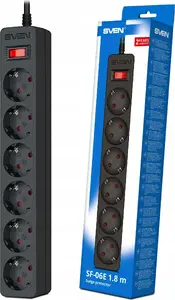 Surge Protector SVEN SF-06E 1.8 m, 6 sockets, black