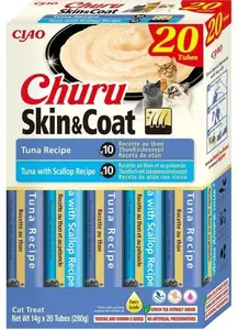 Влажное лакомство для кошек Inaba Foods Churu Skin & Coat тунец 20 x 14 г (280 г)