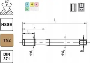 Tap FANAR M10 DIN 371C (6H) HSSE TiN for threading