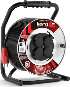 Barošanas pagarinātājs Kerg W2425 — 3G2,5 mm², 50 m, H05RRF, melns, fiksētas ligzdas