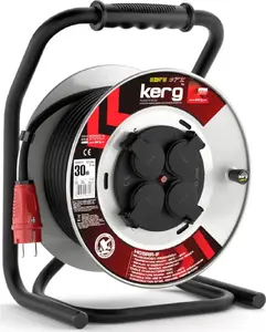Удлинитель питания Kerg W2427 3G2.5 30 м черный H05RRF EPR резина фиксированные розетки