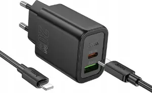 Power adapter HOCO N61 20W USB-A + USB-C with USB-C to USB-C cable, PD QC3.0 3A (black)