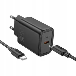 Power adapter HOCO N60 with USB-C PD/QC 20W and USB-C to USB-C cable, black