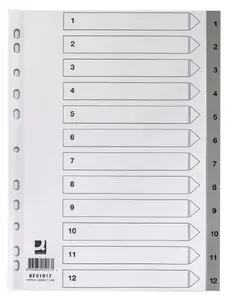 Numeric tab index Q-Connect KF01917 | Polypropylene (PP), Grey, 225×297×14.4 mm