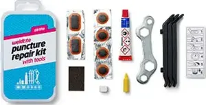 Tube Repair Patches WELDTITE AIRTITE PUNCTURE set — 6 patch types × 10 pieces, includes tyre lever/key (WLD-01007)