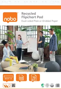 Nobo Recycled Flipchart Pad 58x81cm Dual-Sided Plain and Gridded Paper 50 Sheets 70g/m² 2 Pack