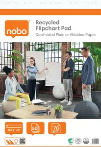 Nobo Recycled Flipchart Pad 58x81cm Dual-Sided Plain or Gridded Paper 50 Sheets 70g/m2 Rolled