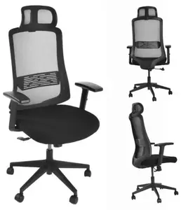 Biroja krēsls No name AMO-95 melns — ergonomisks pagriežams krēsls, auduma apdare, augstuma regulēšana