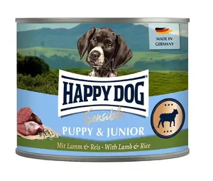 Konservēts suņu barības Happy Dog Sensible Puppy & Junior Aitas gaļa & Rīsi 200 g, junioriem, ar vieglu atvēršanu