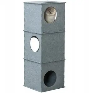 Cat tower Jack and Vanilla Nele, felt, grey, 38 x 105 x 38 cm
